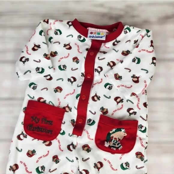 Miniwear Vintage My 1st Christmas Sleeper 0-3M Holiday Candy Canes - Picture 1 of 6